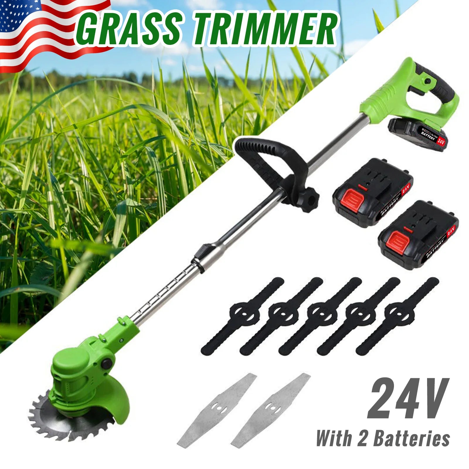 Weed Trimmer Lawn Electric Brushles 2-in-1 Cordless String Grass Trimmer Cutter Fast Charger With 2 xBattery for Yard Garden - Ohberri
