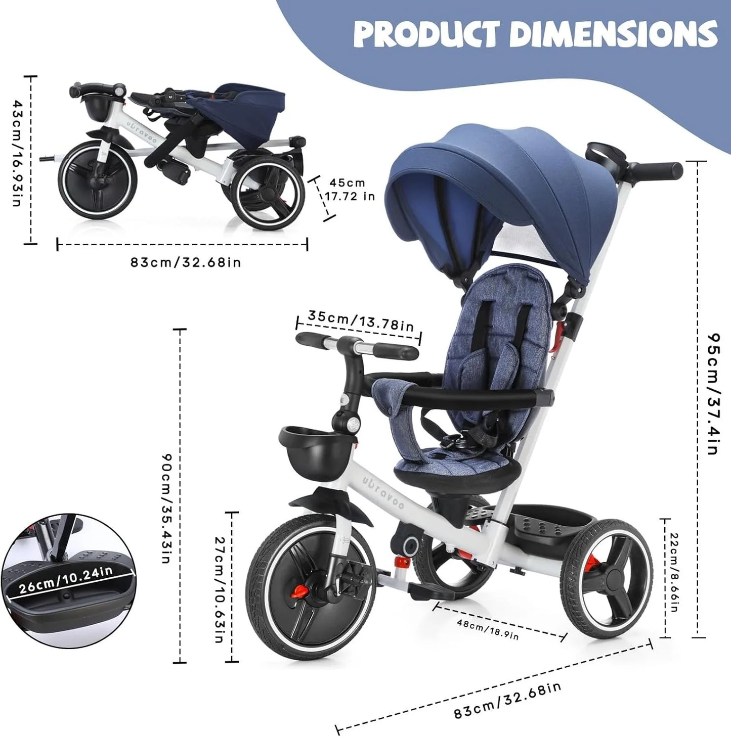 Tricycle Stroller Bike , 5-in-1, Adjustable Canopy, Sitting & Lying,Celerity - Ohberri