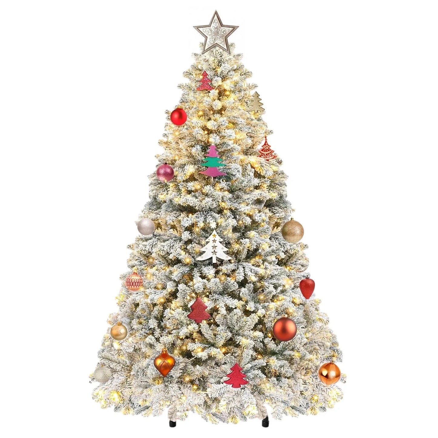 6ft Prelit Snow Flocked Artificial Full Christmas Tree with Remote Control Ohberri