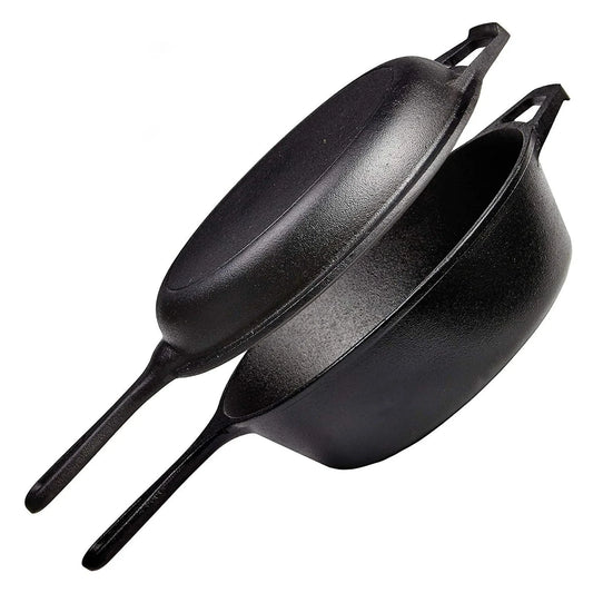 Dutch Oven & Skillet Combo,Preseasoned Cast Iron Cookware Set,2-In-1 Multi Cooker Ohberri