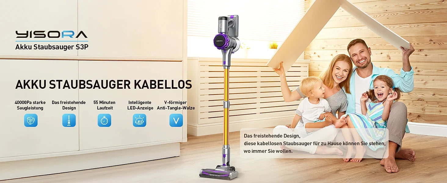 Cordless Vacuum Cleaner 55Mins Running Time with Touchscreen Ohberri
