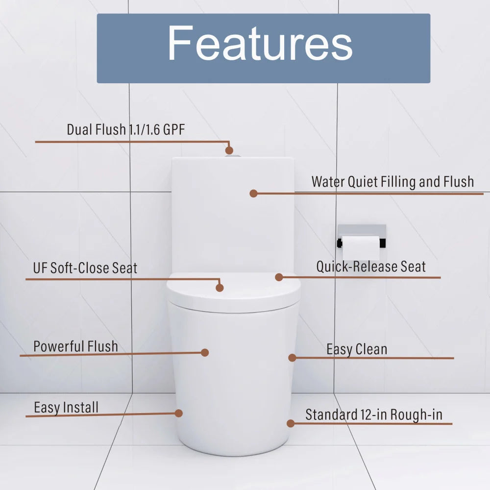 Matte Black Elongated One Piece Toilet Dual Flush 1.1/1.6 GPF Water Saving Map 1000g,Matte Black Ohberri