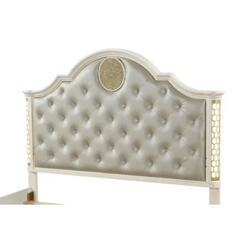 Queen 5 Pc Unique LED Vanity Bedroom Set made with Wood in Beige - Ohberri