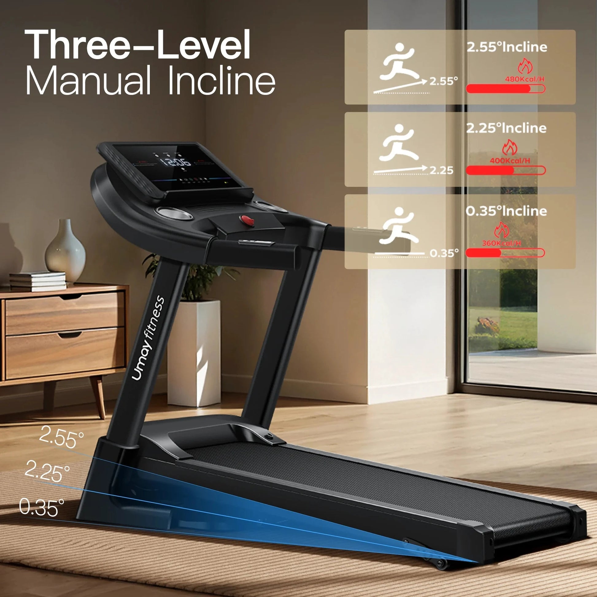 Home Folding Incline Treadmill with Pulse Sensors, 3.0 HP Ohberri