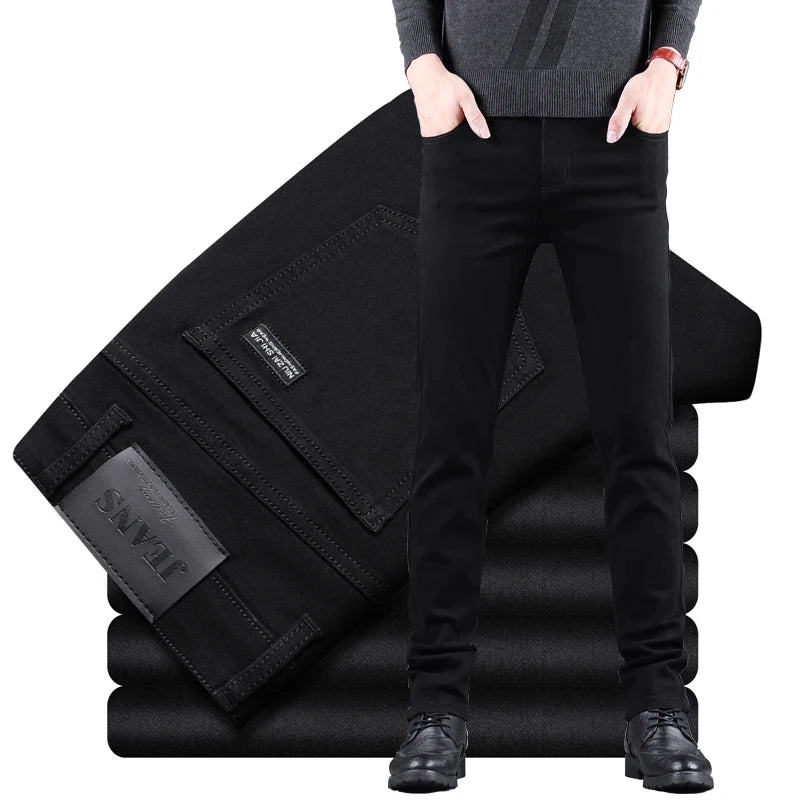 Pure Black Slim Jeans Elastic Straight Pants Ohberri
