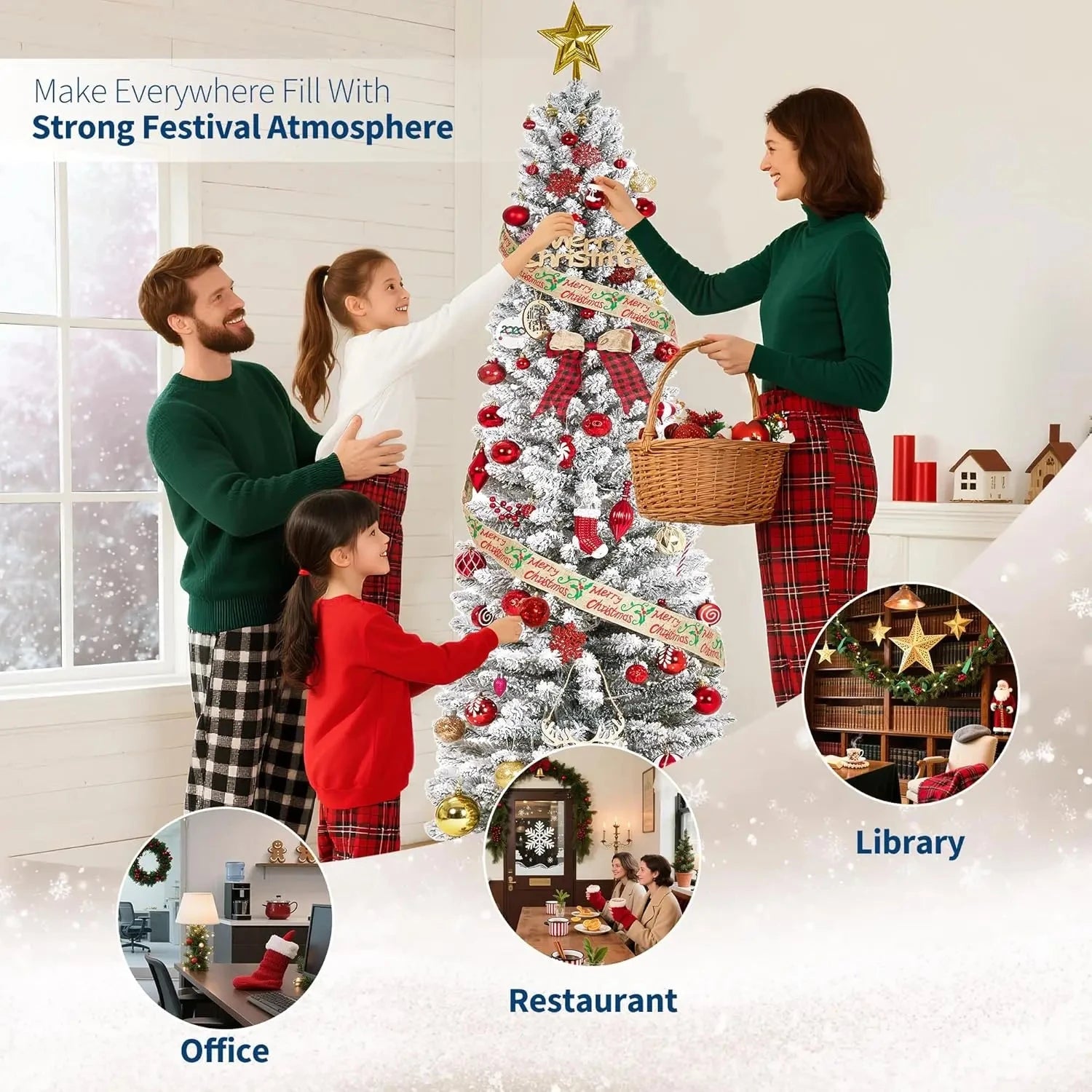 6FT/7.5FT/9FT Pre-lit Pencil Christmas Tree Artificial Xmas Tree With Light Ohberri