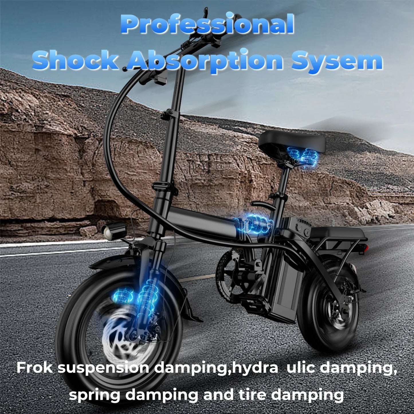 20 MPH, 48V 10.4Ah 14 Inch Folding Electric Bike - Ohberri