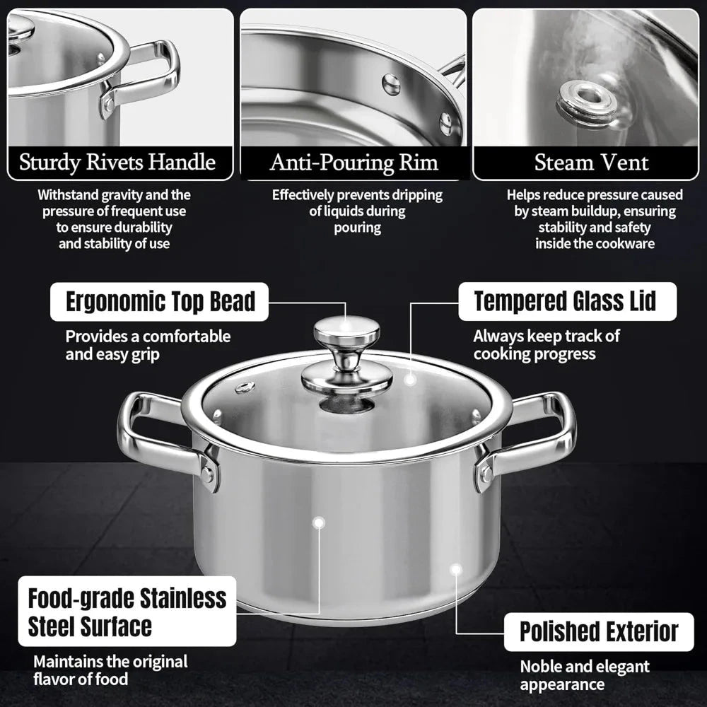Stainless Steel Cookware Set, 16-Piece Pots and Pans Set Non Toxic Ohberri