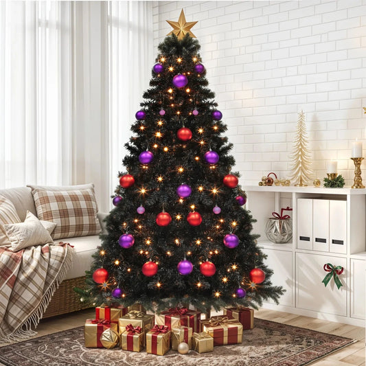 6 ft Prelit Black Christmas Tree Artificial with 818 Branch Tips & 250 Lights Ohberri
