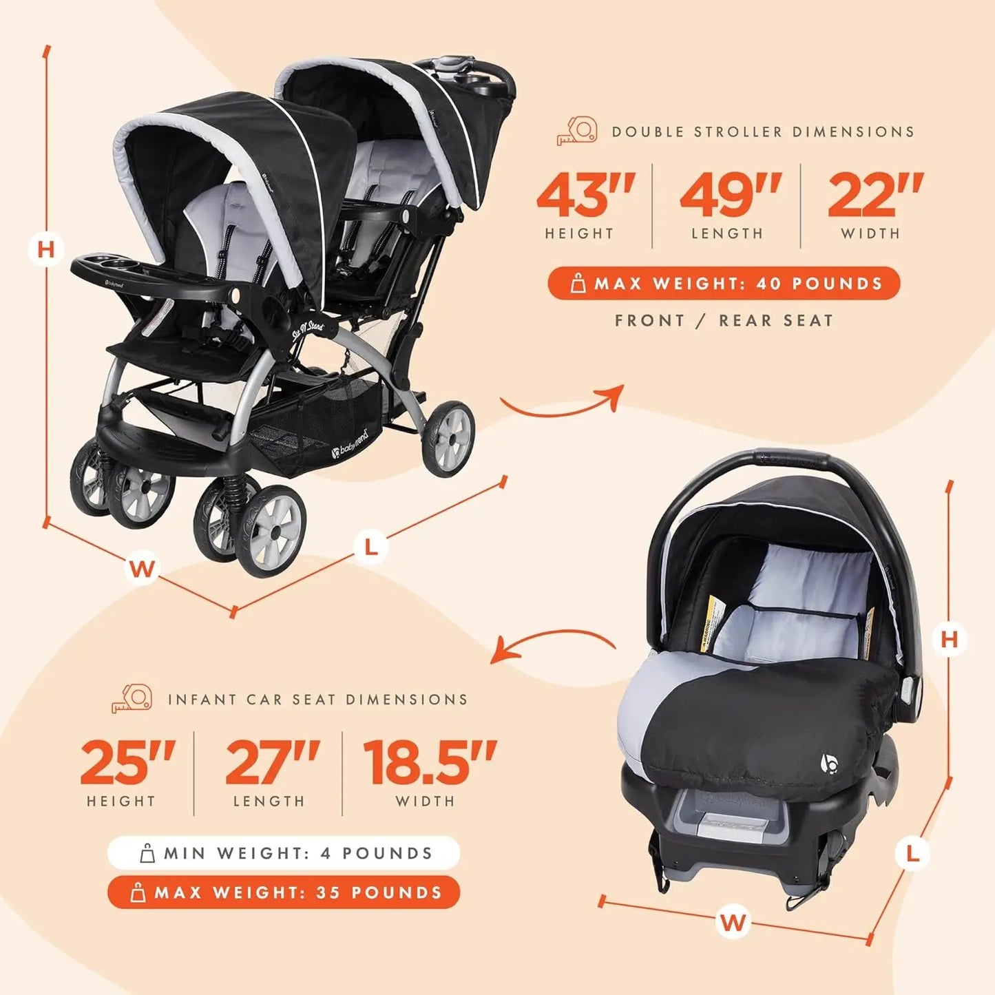 Double Combo, 2-Piece Set, Storm - Portable Lightweight Stroller 2-In-1 And Car Seat Travel System - Ohberri