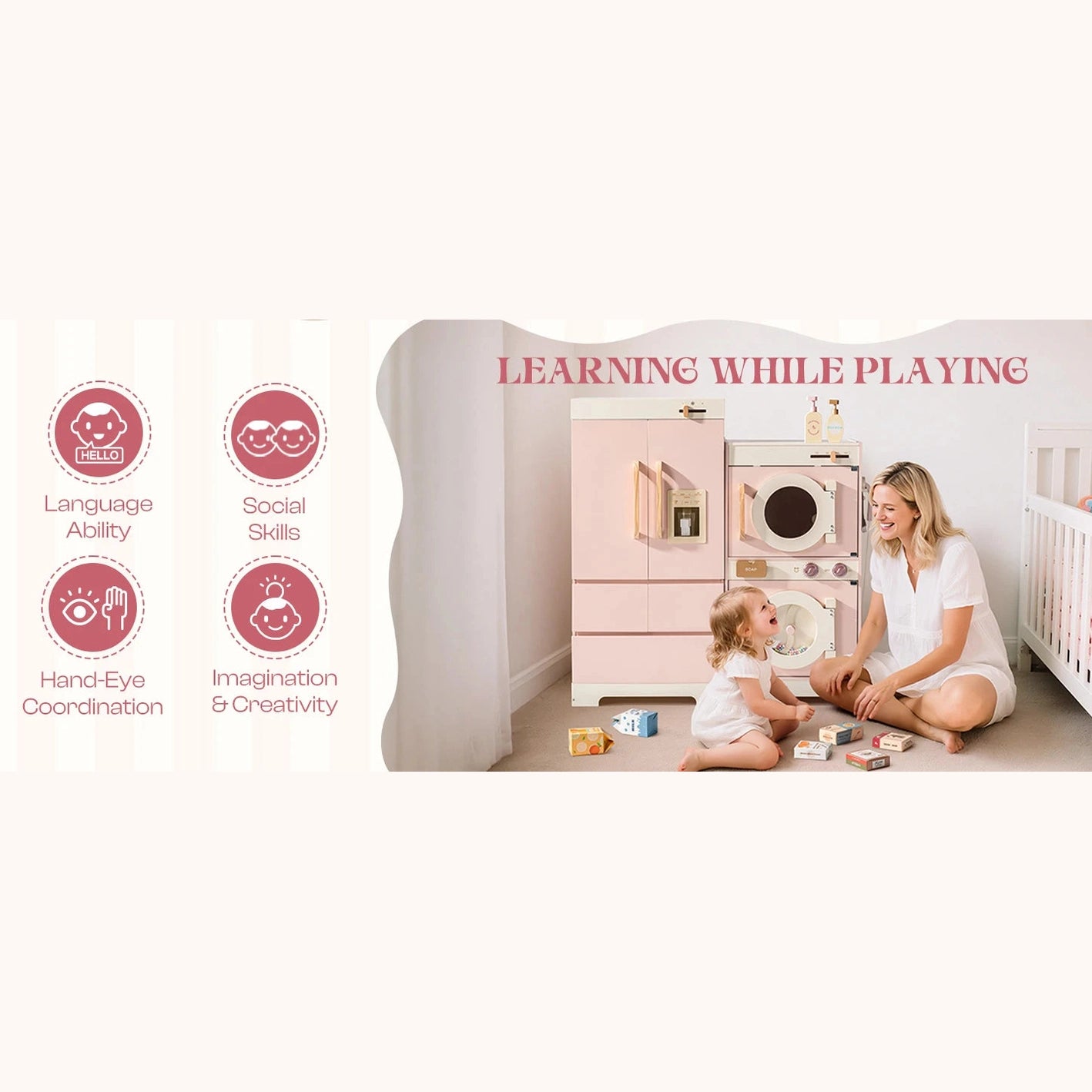 Kitchen Play set with Realistic Sound Pretend Play Gift for Boys Girls Pink - Ohberri