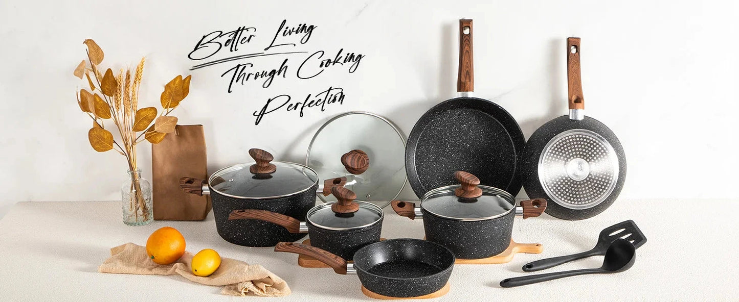 Pots and Pans Set Non Stick, 12 Piece Nonstick Kitchen Cookware Sets, Nonstick Granite Ohberri