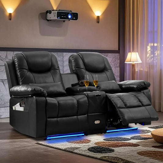 Power Reclining Sofa – Electric Double RV Sofa with LED Lights - Ohberri