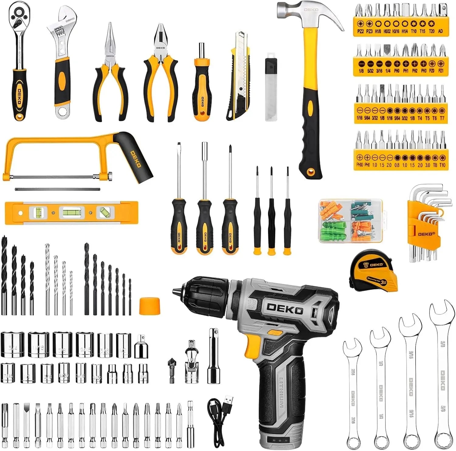 DEKO Mechanic Toolbox with 12V Power Cordless Drill Hand Repair Tools Sets Ohberri
