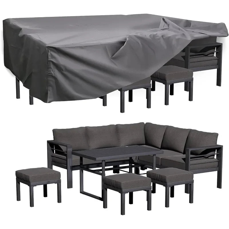 Aluminum Patio Furniture Set, Modern with Dark Grey Cushions - Ohberri