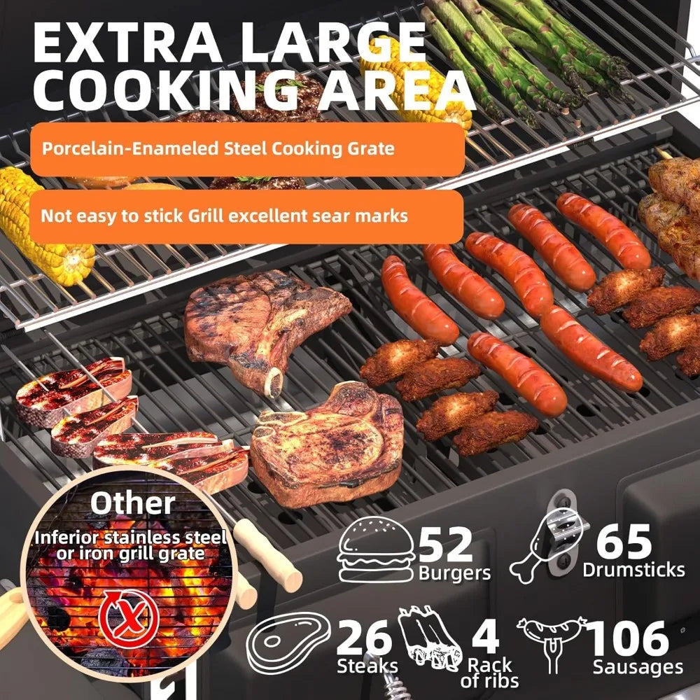 36 In Extra Large Charcoal Grill - 620 Sq.In Oversized BBQ Area with Thermometer & Individual Lifting Charcoal Trays - Ohberri