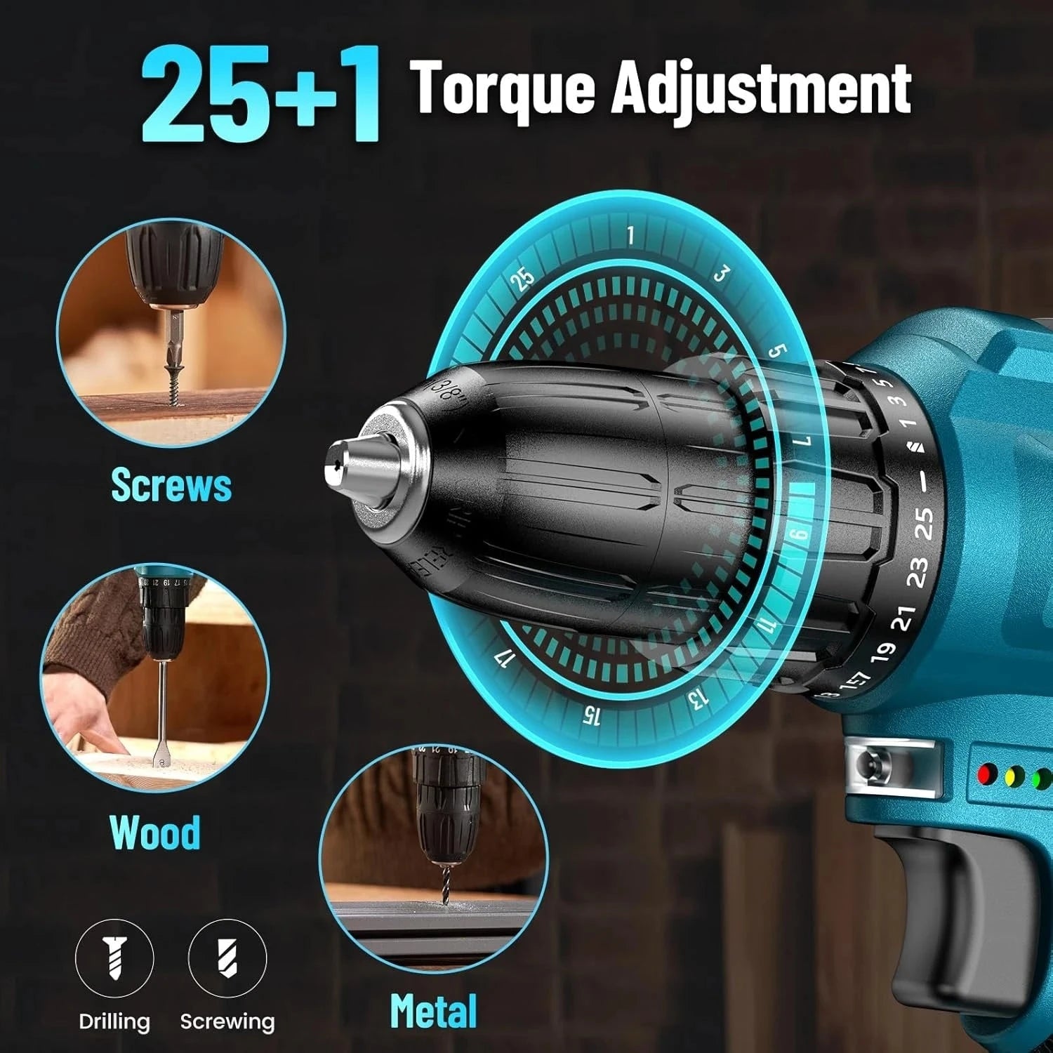 Tool Kit with Drill 25+1 Torque adjustment Cordless Electric Drill Ohberri