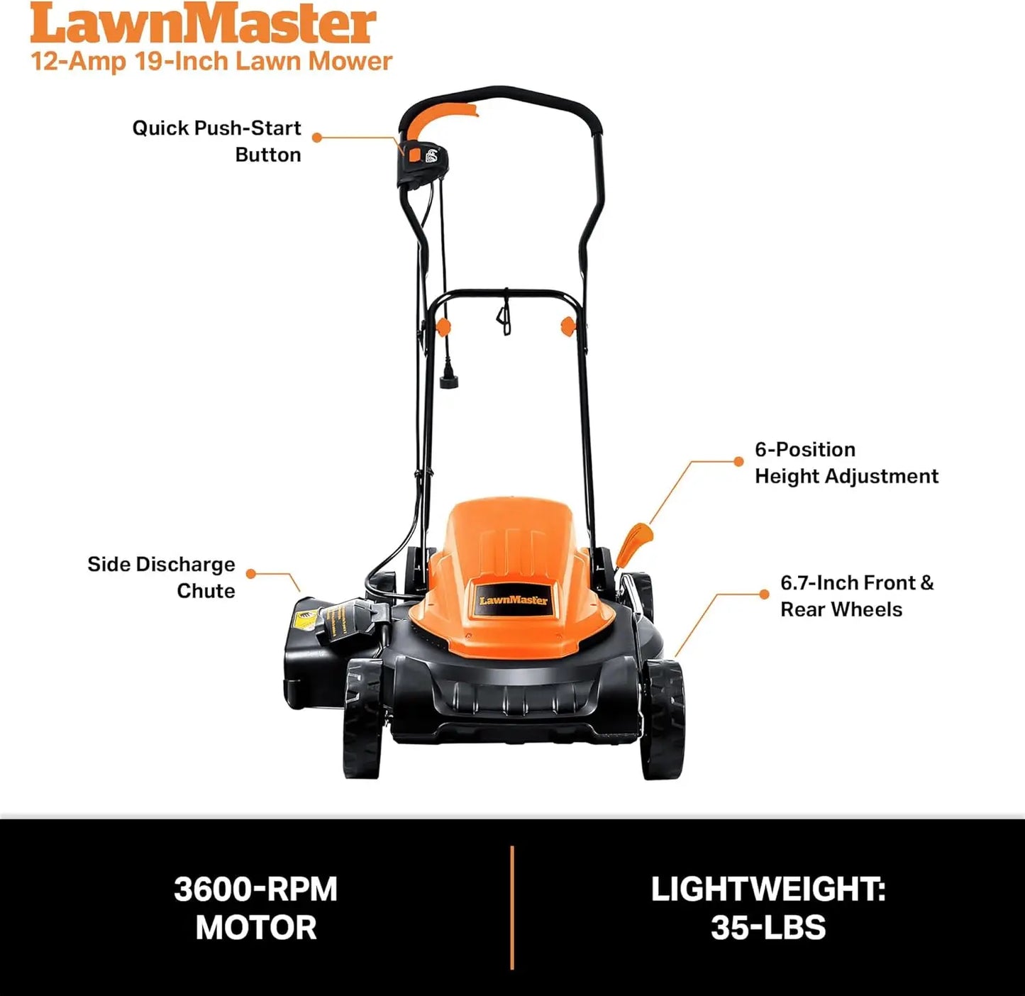 ME1218X Electric Lawn Mower 12AMP 19-Inch - Ohberri