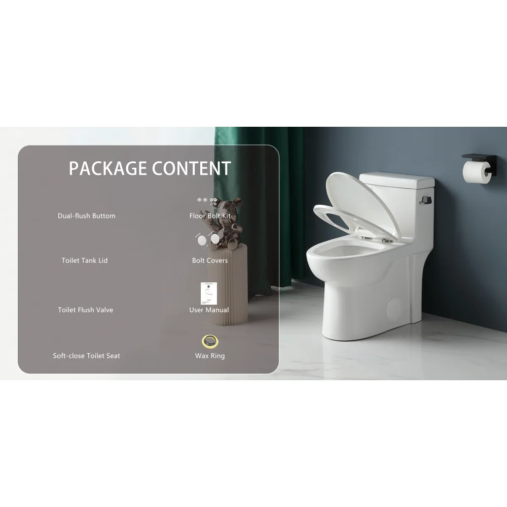 1.28 GPF Single-flush One Piece Toilet, Water-Saving Elongated Ohberri