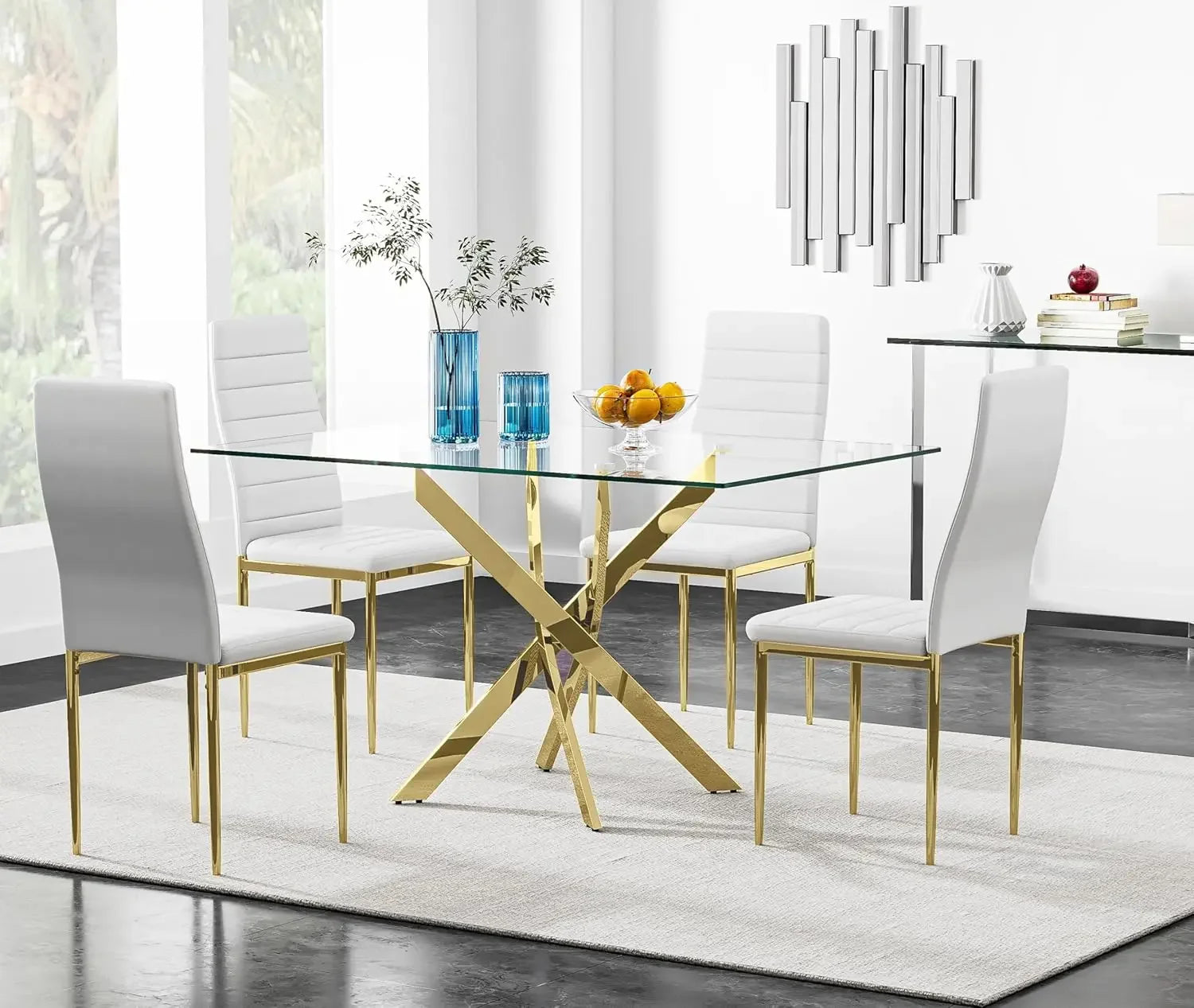 5 Piece Dining Table Table Set, Tempered Glass Dining Tables Set for 4 Kitchen Tables Set with 4 Upholstered Chairs - Ohberri