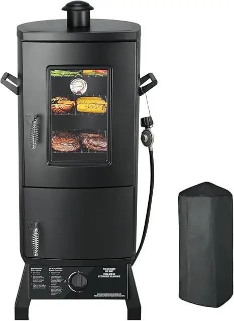 Propane Smoker with Cover, Vertical Smoker Grill with Temperature Control Three Removable Smoking Shelves - Ohberri