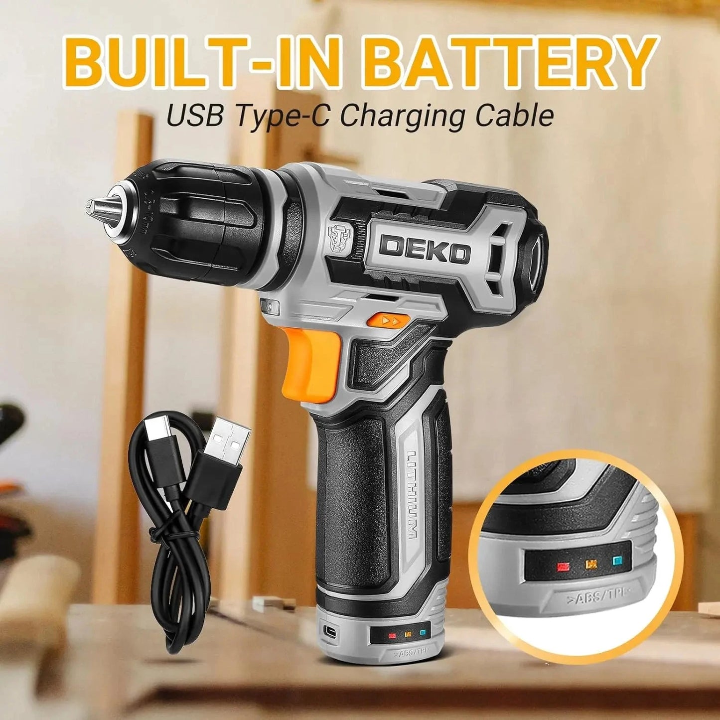 DEKO 12V Power Battery Cordless Drill Set with Small Electric Drills and 3/8-inch Ohberri