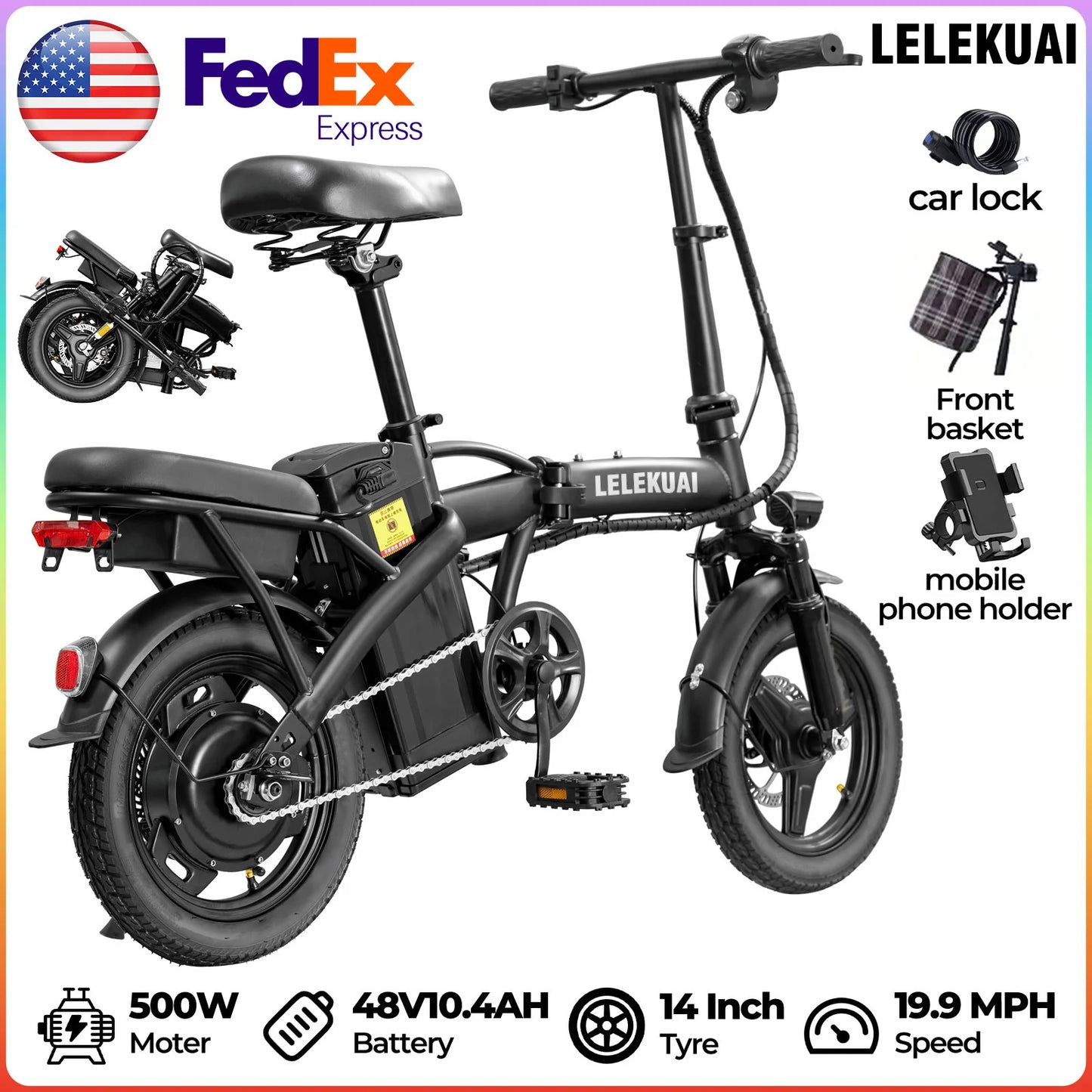 14 inch 500W 24MPH 48V 10Ah battery, 3-level pedal assist - Ohberri