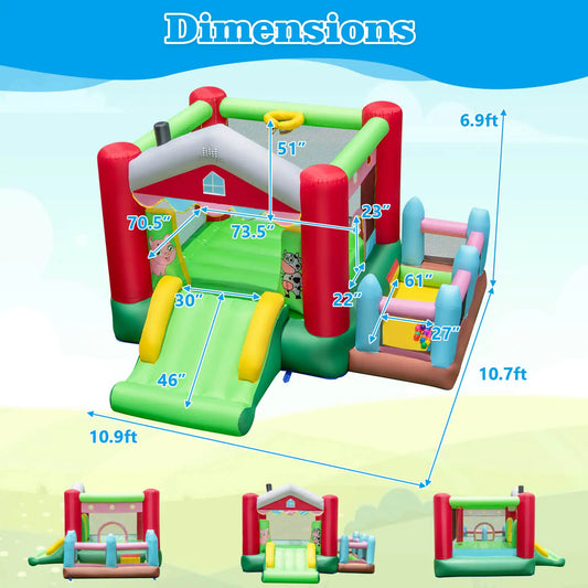 4-in-1 Farm Themed Inflatable Bounce House with Slide Ball Pit & Basketball Hoop - Ohberri