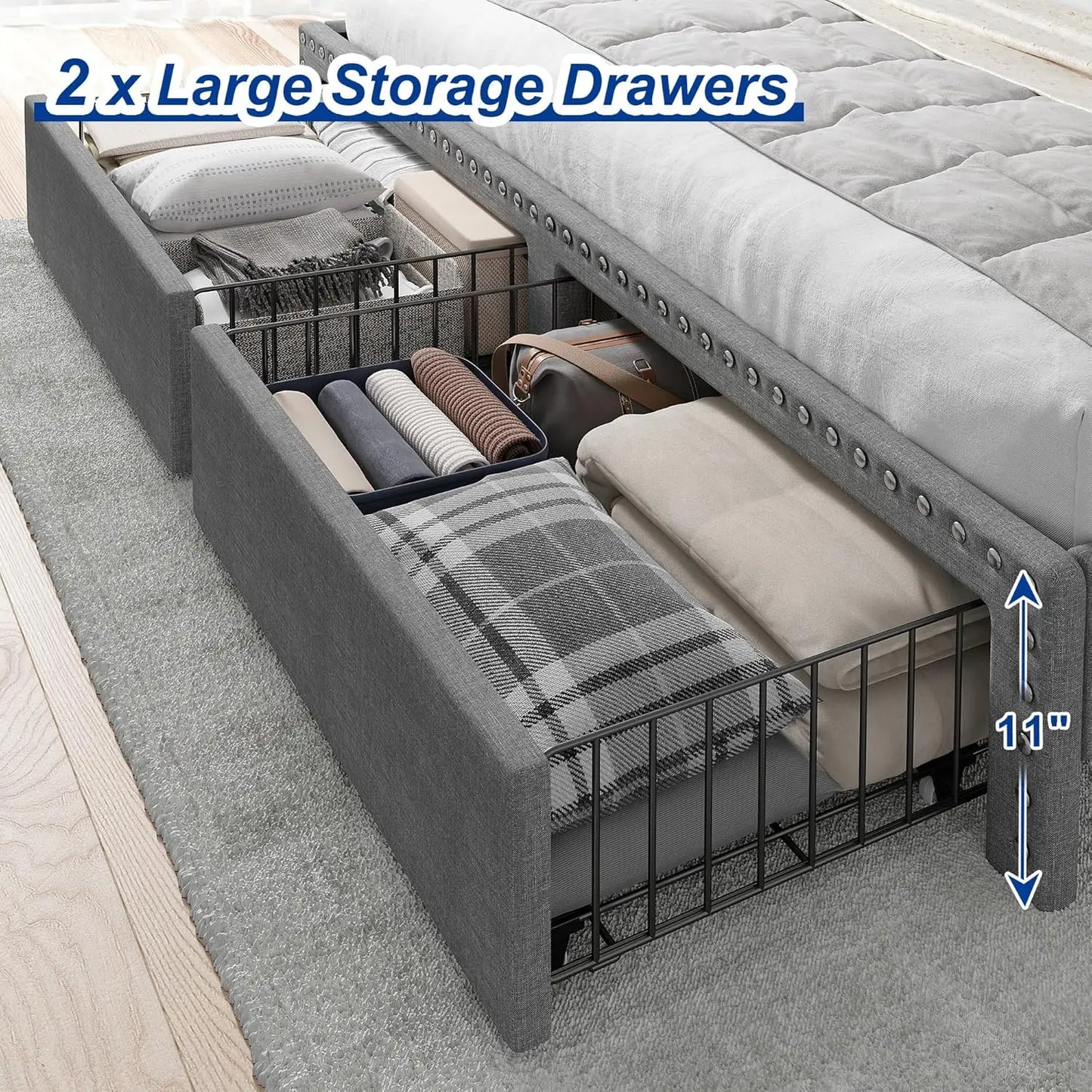 King Size Bed Frame with Storage and Headboard Upholstered King Bed Frame - Ohberri