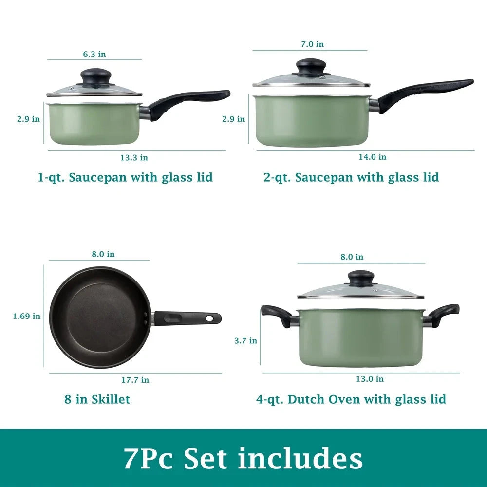 7 Piece Nonstick Cookware Set Lightweight Aluminum Pots and Pans Dishwasher Safe Easy Cleanup Cooking Essentials Beginners and Ohberri