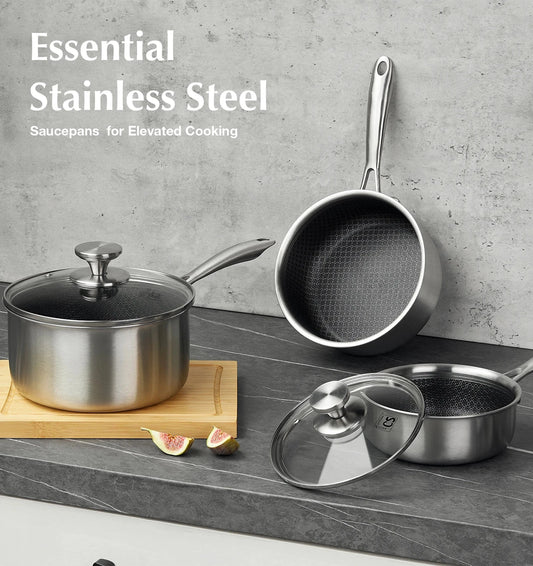 Hybrid Nonstick Stainless Steel Saucepan Set, 1QT & 2QT Set Ohberri