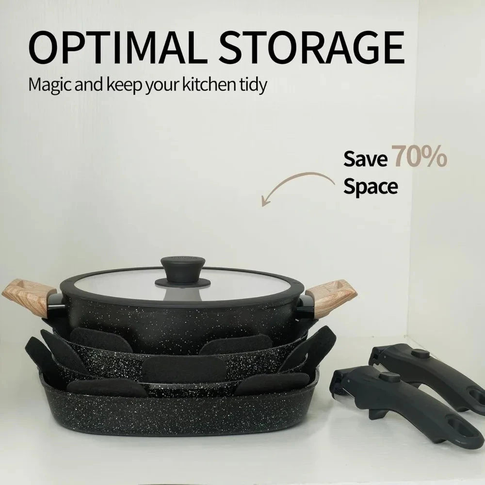 23pcs Ceramic Pots and Pans Set, Nonstick Detachable Handle Cookware Ohberri