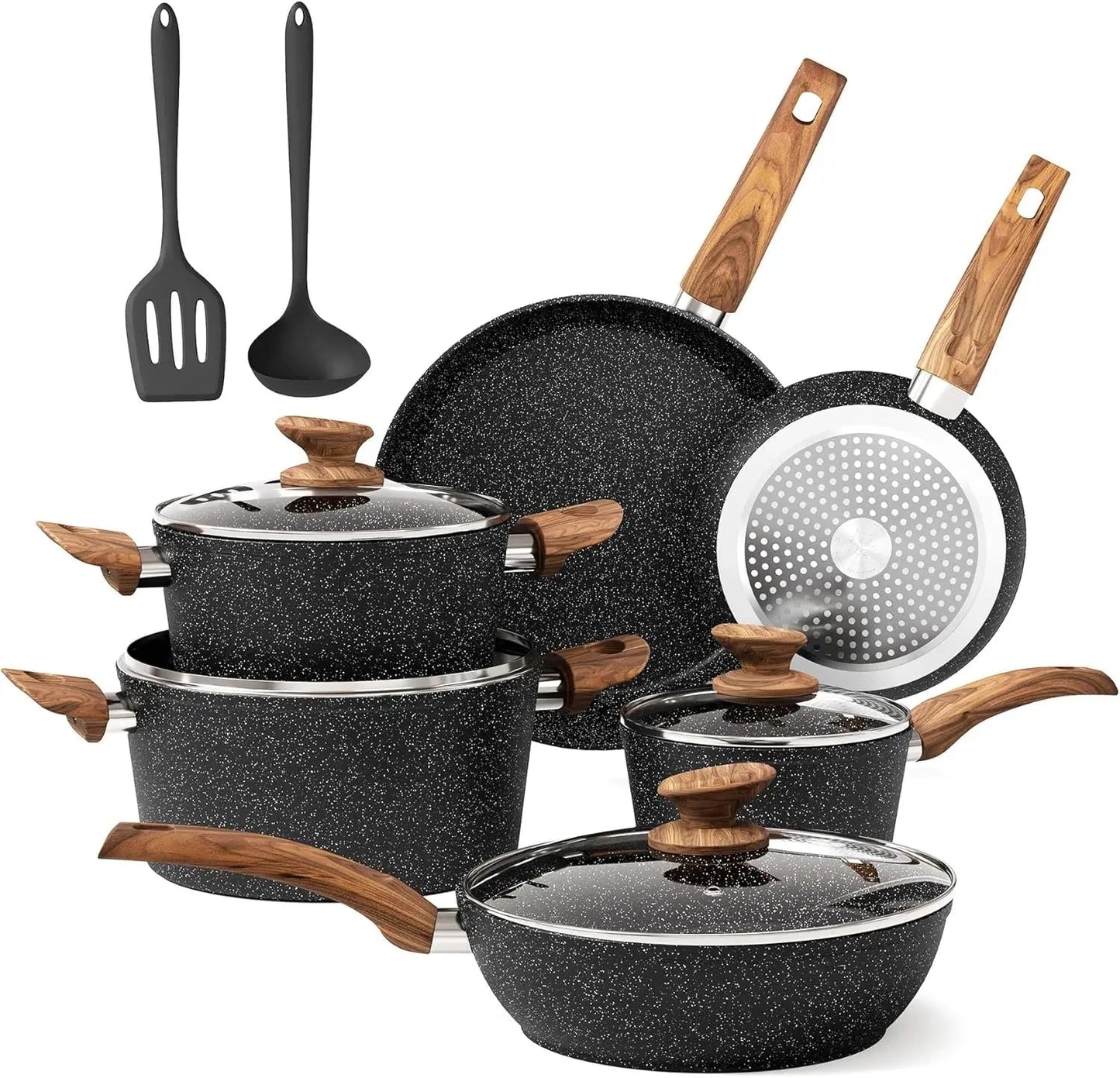 Pots and Pans Set Non Stick, 12 Piece Nonstick Kitchen Cookware Sets, Nonstick Granite Ohberri