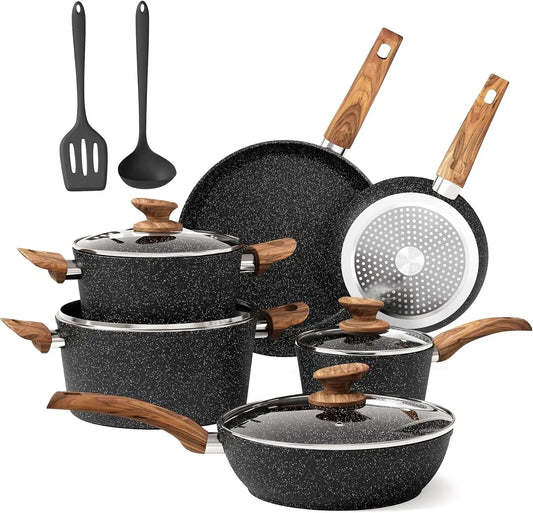Pots and Pans Set Non Stick, 12 Piece Nonstick Kitchen Cookware Sets, Nonstick Granite Ohberri