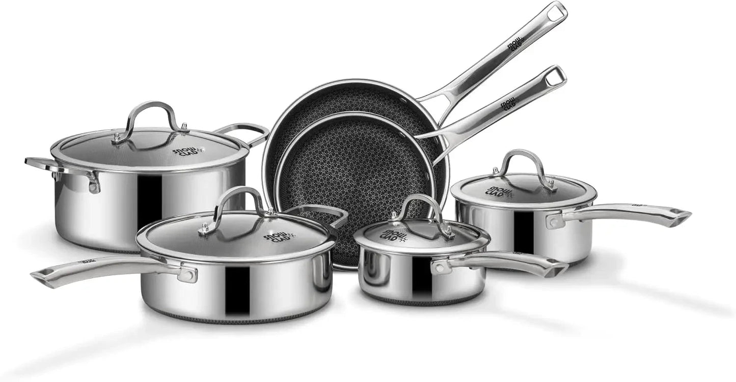 Non Stick, 10 Pcs Hybrid Stainless Steel Cookware Set Ohberri