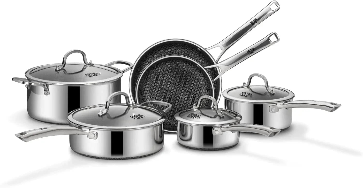 Non Stick, 10 Pcs Hybrid Stainless Steel Cookware Set Ohberri