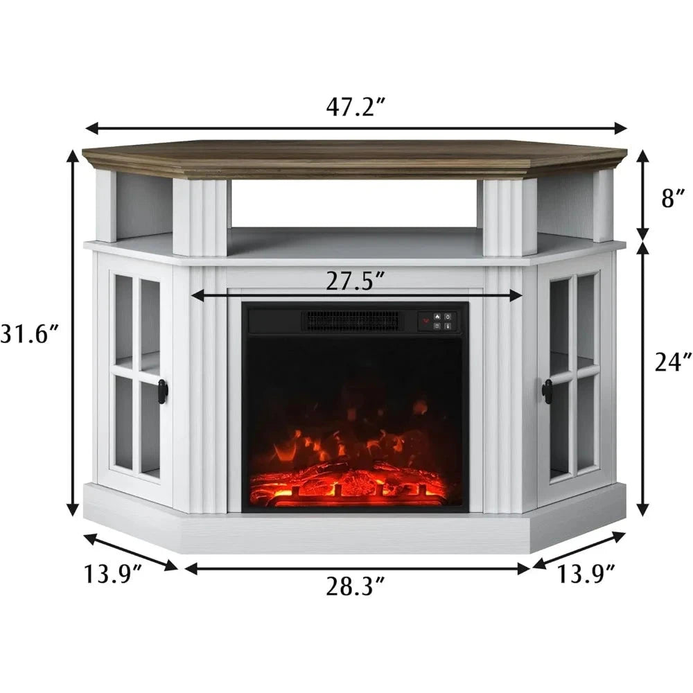 Corner tv stand with fireplace for 55" televisions, storage cabinets Ohberri