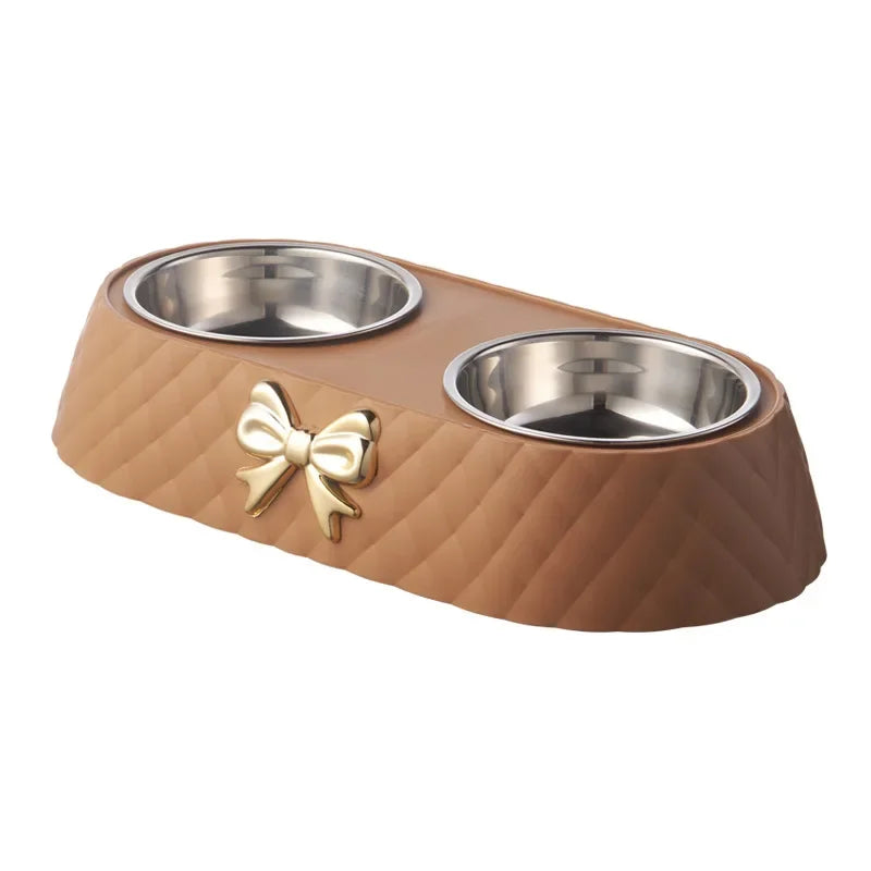 1PC Pet Pet Dog and Cat Food Bowls Bowtie Dog Food Drinking Double Bowl Pet Supplies Ohberri