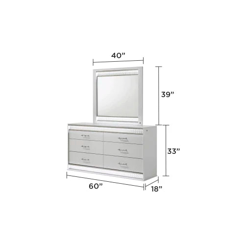 Modern style 4-piece set of queen size bed bedroom with white wooden LED headboard and bedside table - Ohberri