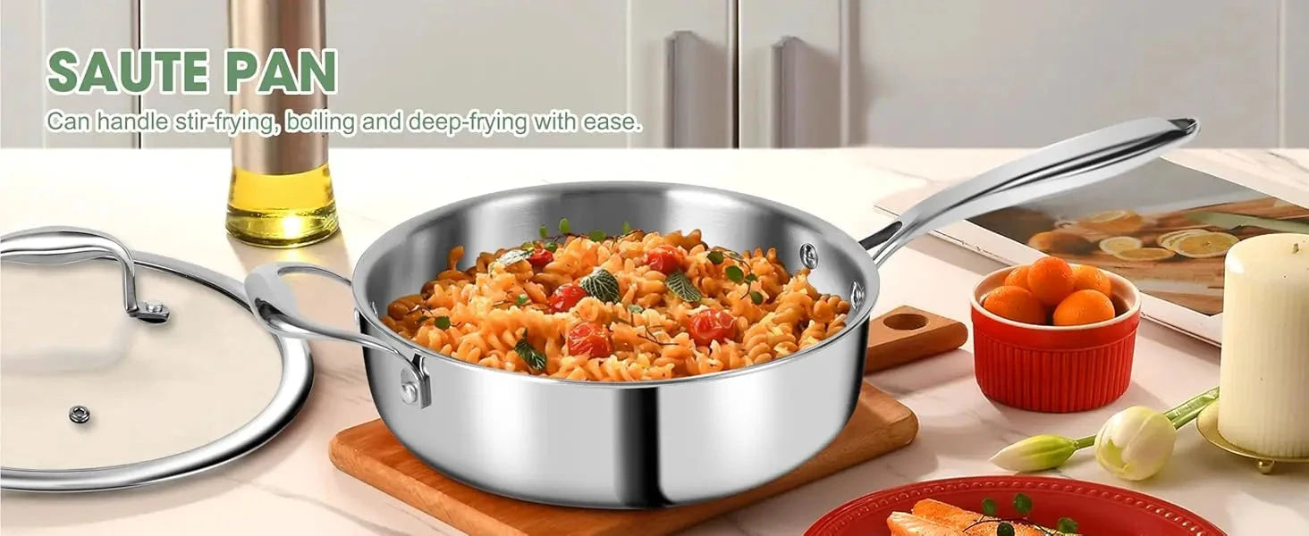 Stainless Steel 11-Piece Cookware Set with Lids Non-Toxic, Induction Ohberri