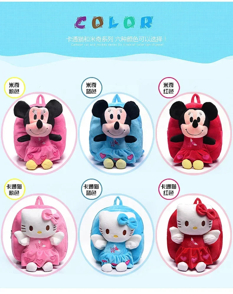 Hello Kitty KT Mickey Mouse Cat Cartoon PP Cotton Short Plush Doll Kindergarten Children Backpack Boys Girls Schoolbag - Ohberri