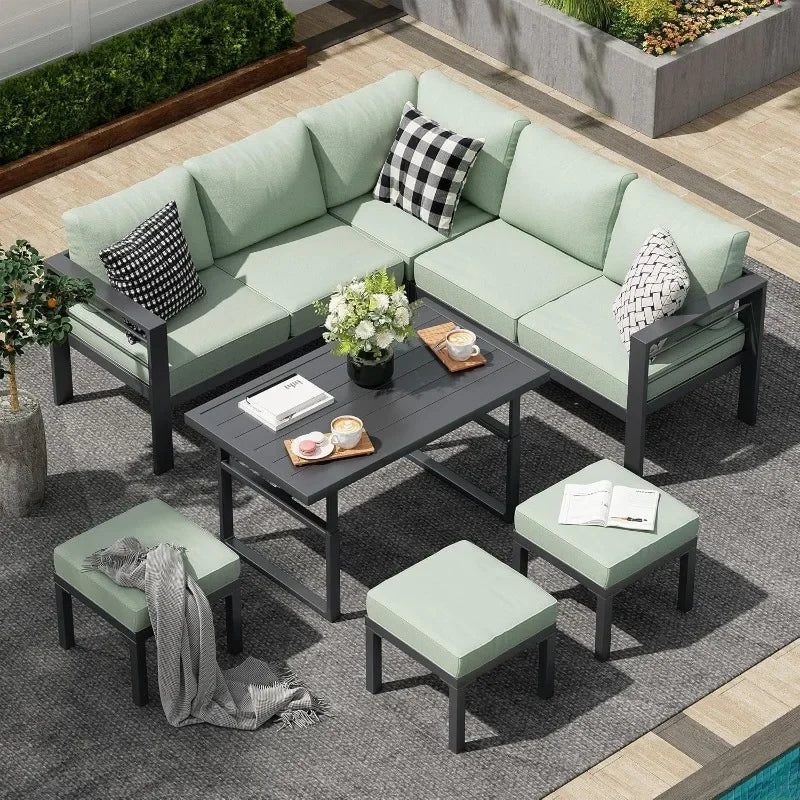 Aluminum Patio Furniture Set, Modern with Dark Grey Cushions - Ohberri