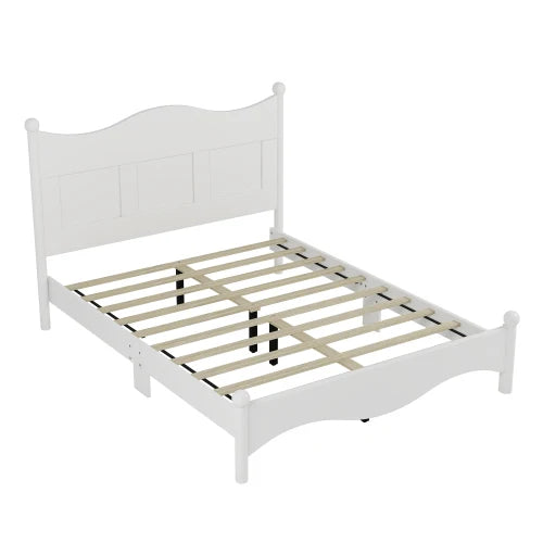 4-Pieces Retro Style Bedroom Sets, Queen Size Platform Bed Storage Nightstand and Dresser with Metal Handle, White - Ohberri