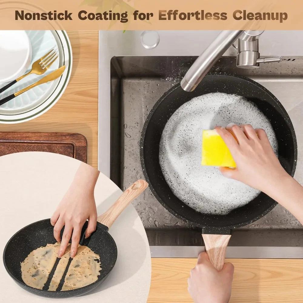 Pots and Pans Set, Nonstick Cookware Sets Black Granite Induction Ohberri