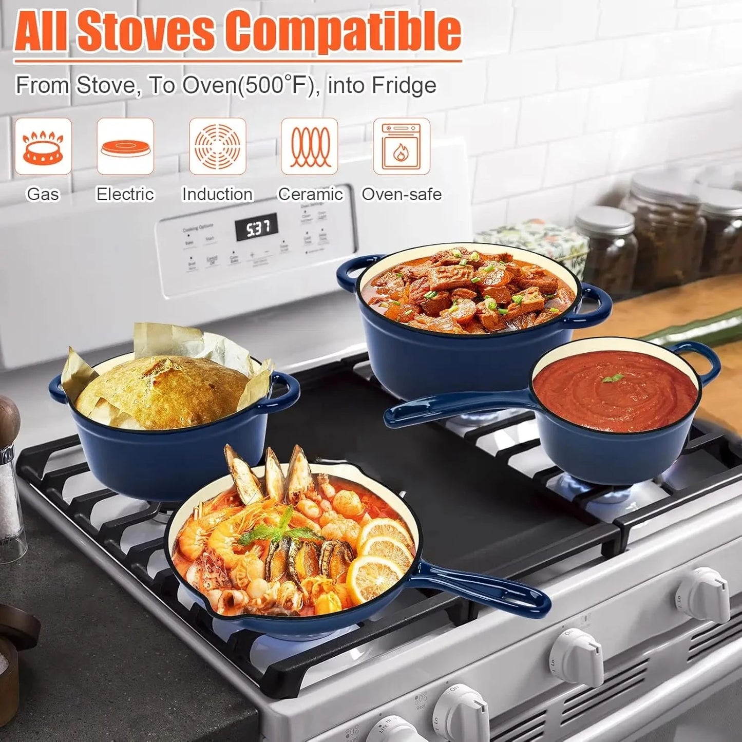 Nonstick Enameled Cast Iron Cookware Set 7-Pcs Ohberri