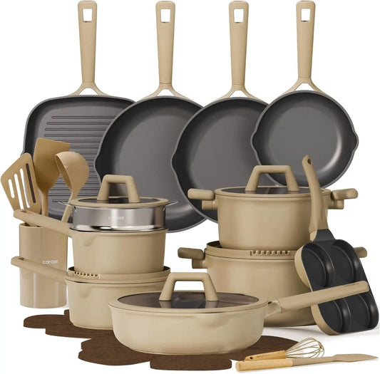 31PCS Pots and Pans Set, Nonstick Set Induction Cookware Non-toxic Granite Ohberri
