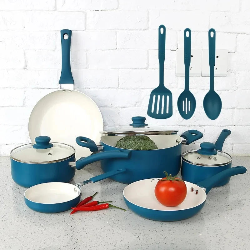 12 Piece Nonstick Aluminum Alloy Cookware Set, Blue Ohberri
