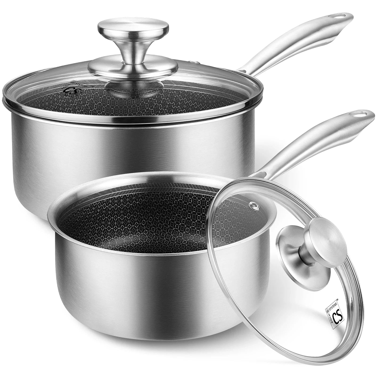 Hybrid Nonstick Stainless Steel Saucepan Set, 1QT & 2QT Set Ohberri