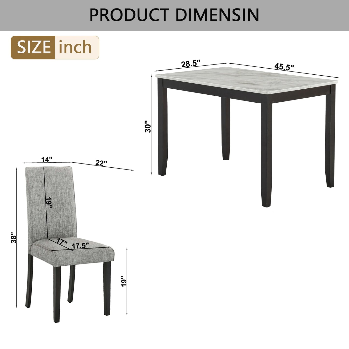 5-Piece Dining Set with Faux Marble Tabletop, Faux Marble dining table set for 4, Modern Wooden Dining Table Set for Kitchen - Ohberri