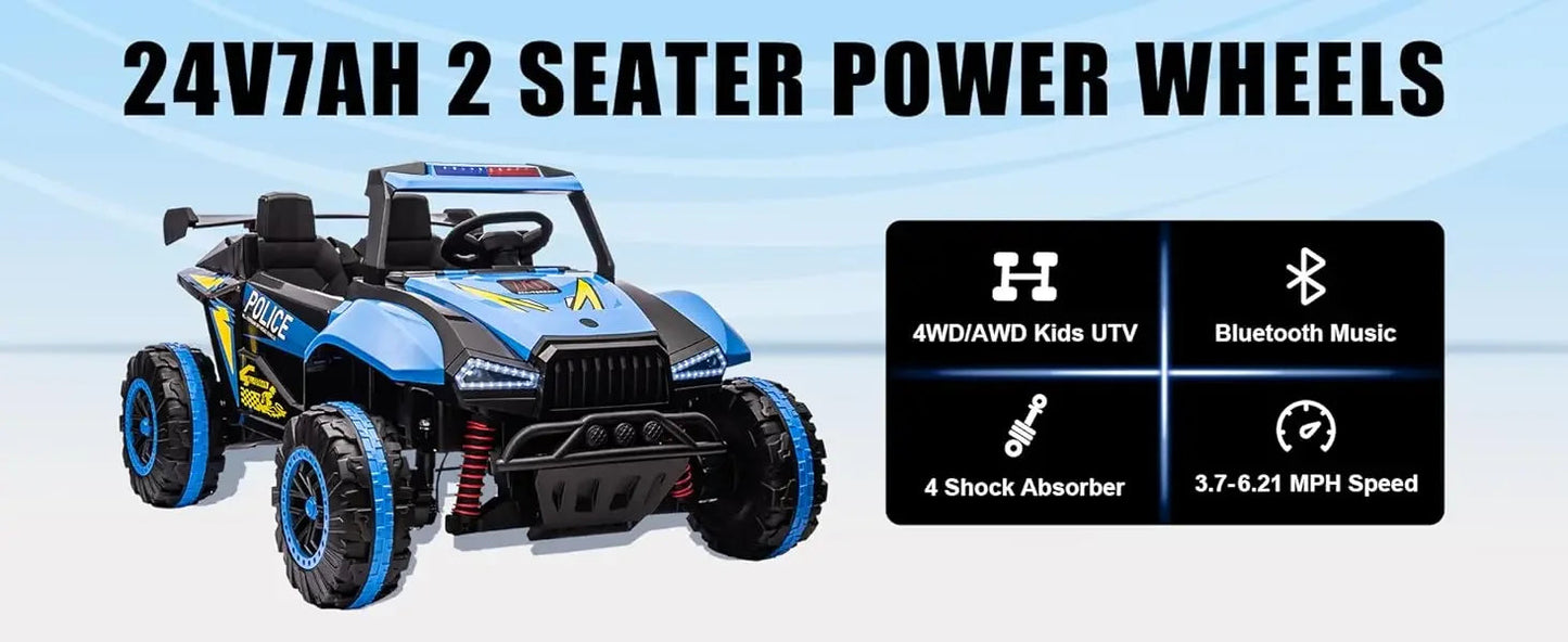 24V Police Car Ride On with Remote Control (Blue) Ohberri